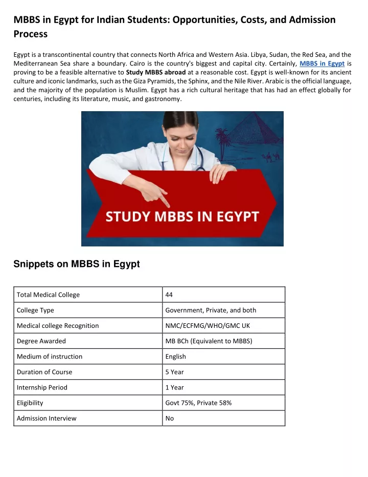 mbbs in egypt for indian students opportunities