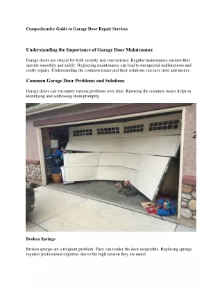 Comprehensive Guide to Garage Door Repair Services | Expert Tips & Solutions