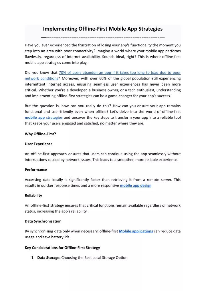 implementing offline first mobile app strategies