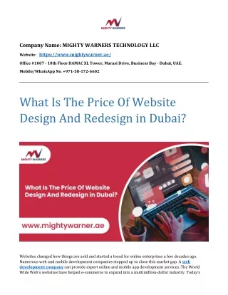 Price Of Website Design And Redesign in Dubai