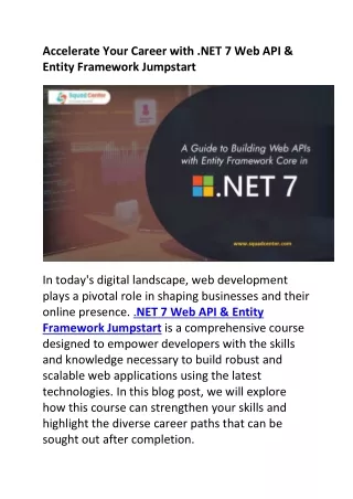 Accelerate Your Career with .NET 7 Web API & Entity Framework Jumpstart