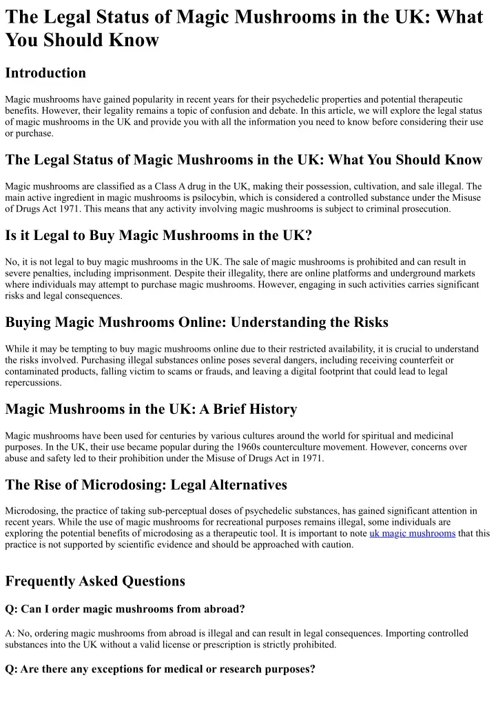 the legal status of magic mushrooms