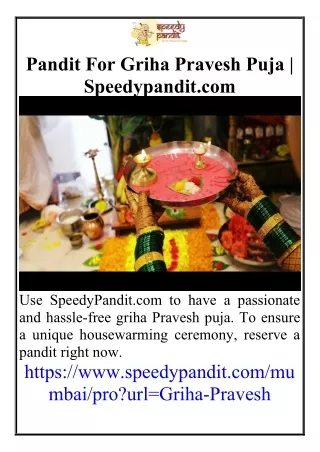 Pandit For Griha Pravesh Puja  Speedypandit.com