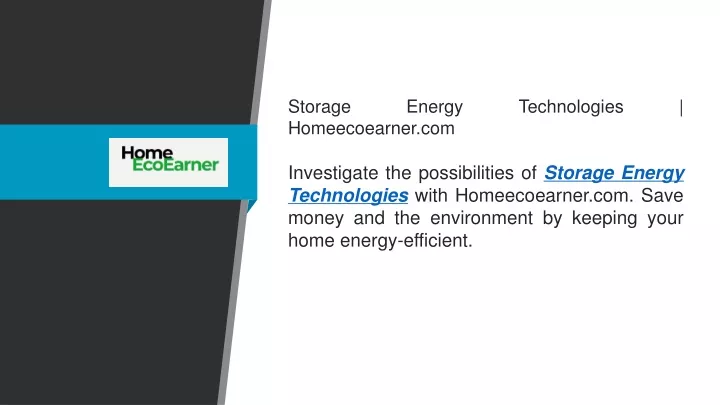 storage energy technologies homeecoearner