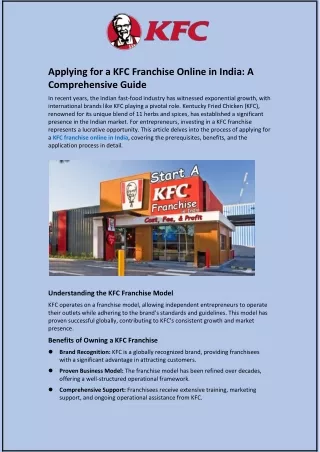 applying for a kfc franchise online in india