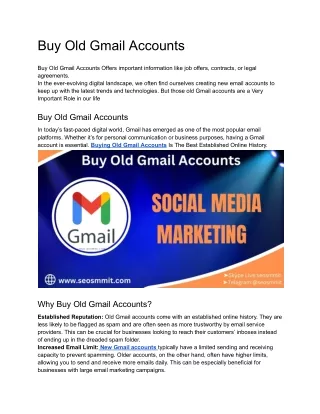 Buy Old Gmail Accounts-USA Unique Fress, Old & PVA Account