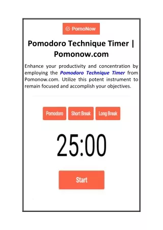 Pomodoro Technique Timer  Pomonow.com