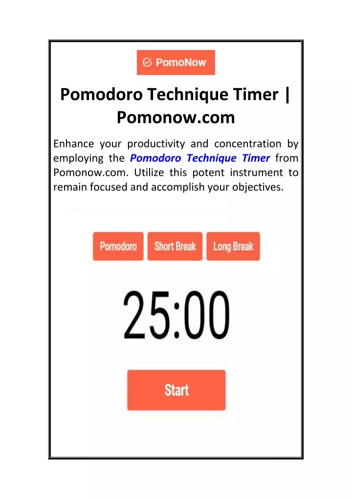 pomodoro technique timer pomonow com