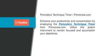 Pomodoro Technique Timer  Pomonow.com