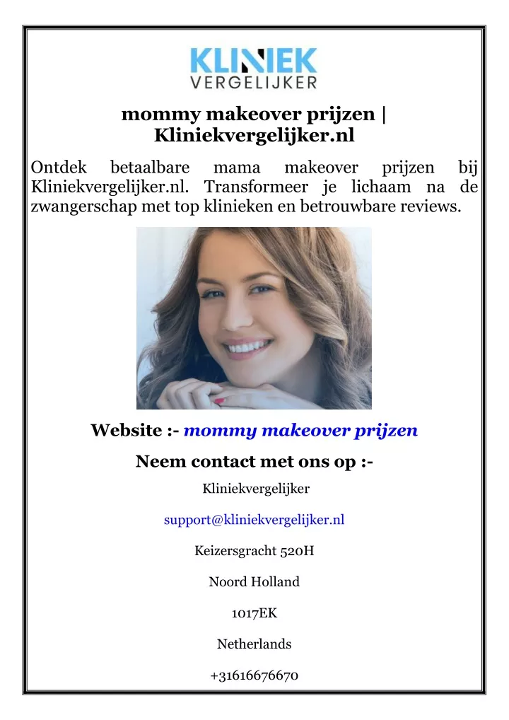 mommy makeover prijzen kliniekvergelijker nl