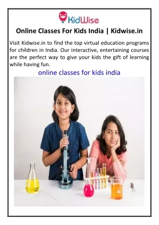 Online Classes For Kids India Kidwise.in