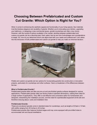 Choosing Between Prefabricated and Custom Cut Granite: Which Option is Right for
