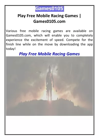 Play Free Mobile Racing Games  Games0105.com