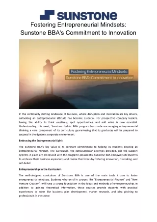 Fostering Entrepreneurial Mindsets_ Sunstone BBA's Commitment to Innovation