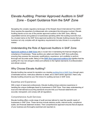 Elevate Auditing Premier Approved Auditors in SAIF Zone – Expert Guidance from the SAIF Zone