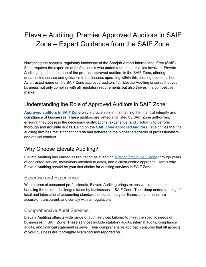 elevate auditing premier approved auditors