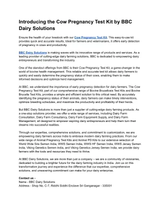 Introducing the Cow Pregnancy Test Kit by BBC Dairy Solutions