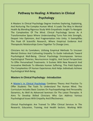 Pathway to Healing A Masters in Clinical Psychology