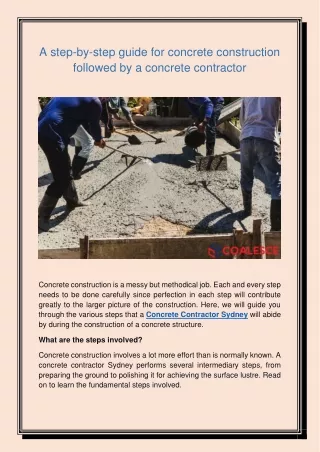 A step-by-step guide for concrete construction followed by a concrete contractor