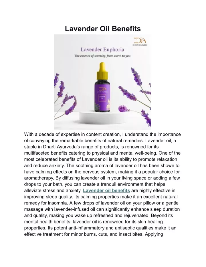 lavender oil benefits