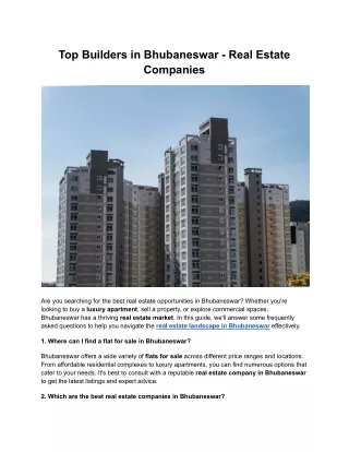 Top Builders in Bhubaneswar - Real Estate Companies