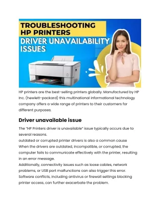 Troubleshooting HP printers driver unavailability issue.
