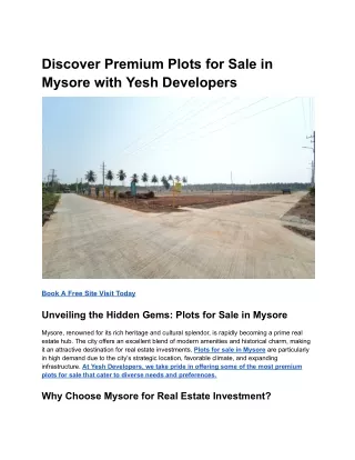 Discover Premium Plots for Sale in Mysore with Yesh Developers