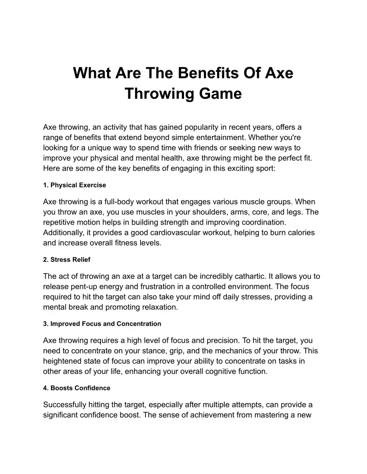 what are the benefits of axe throwing game