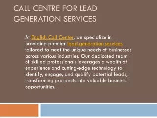 Call Centre for Lead Generation Services