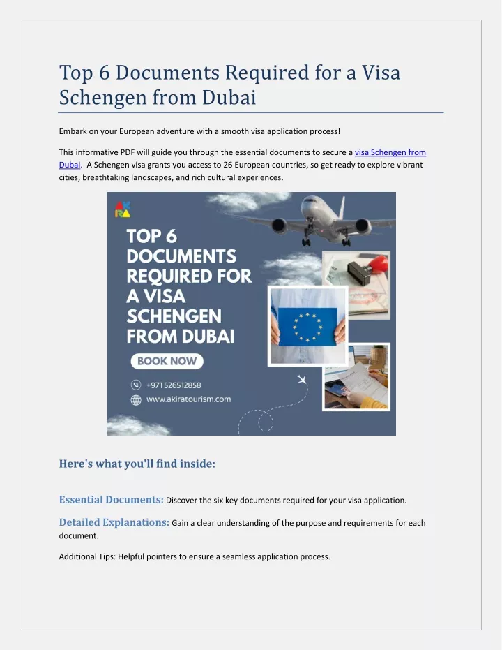 top 6 documents required for a visa schengen from