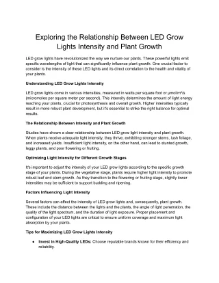 Exploring the Relationship Between LED Grow Lights Intensity and Plant Growth