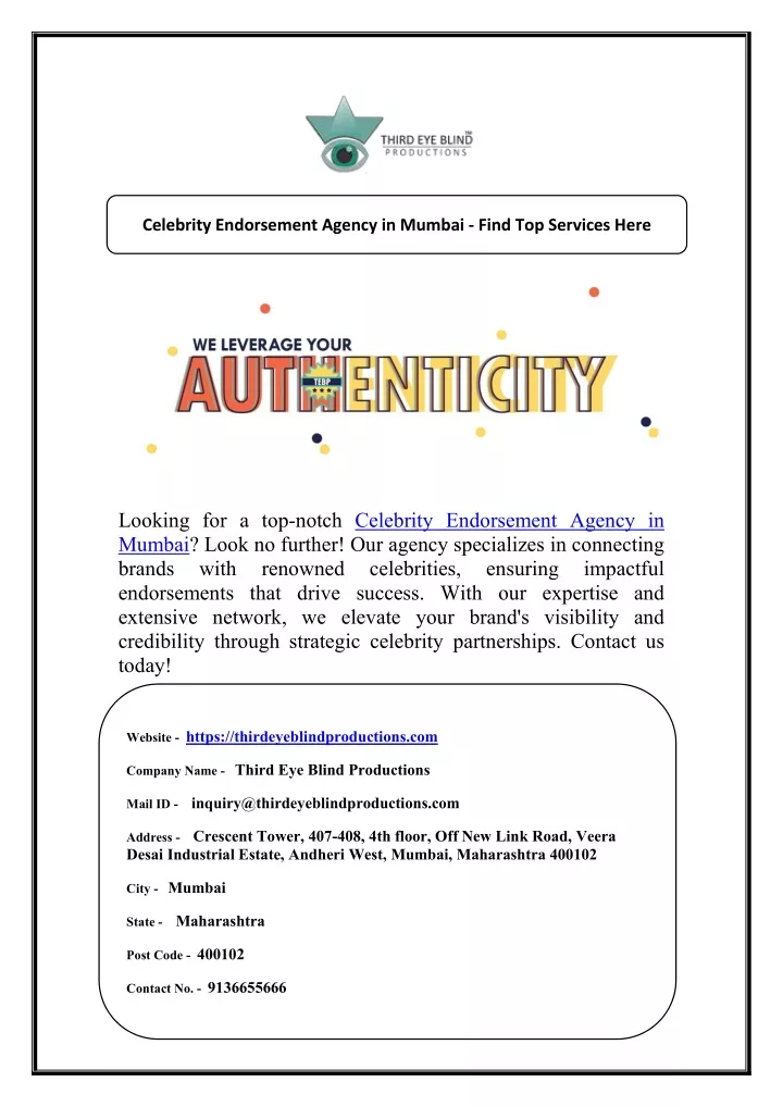 celebrity endorsement agency in mumbai find