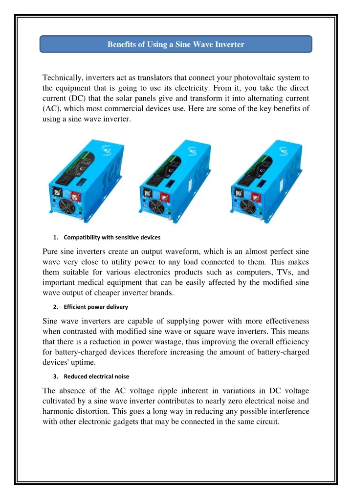 benefits of using a sine wave inverter