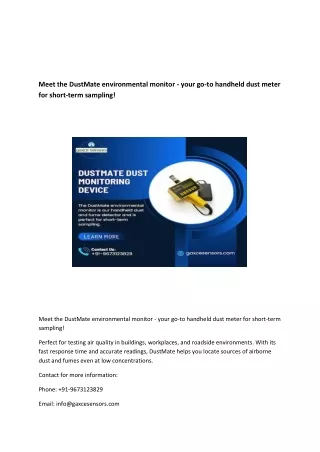 Meet the DustMate environmental monitor - your go-to handheld dust meter for short-term sampling!