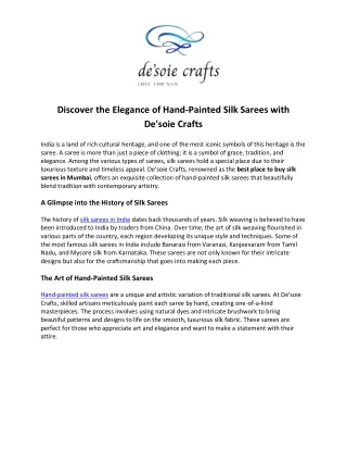Hand-Painted Silk Sarees - De'soie Crafts