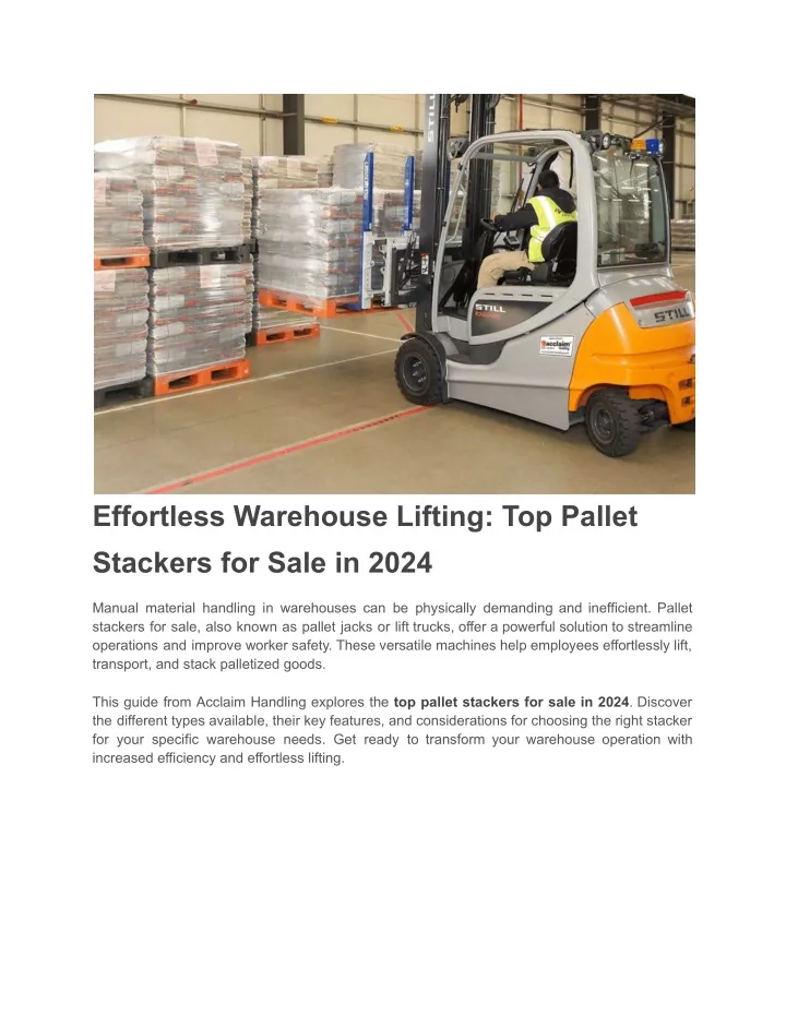 effortless warehouse lifting top pallet stackers