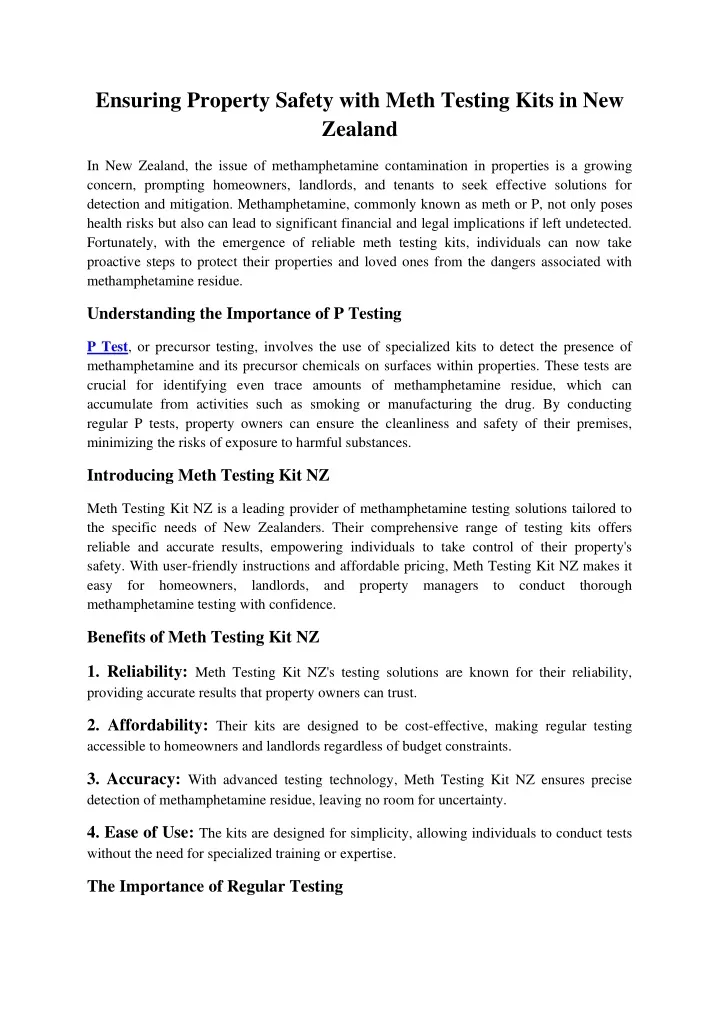 ensuring property safety with meth testing kits