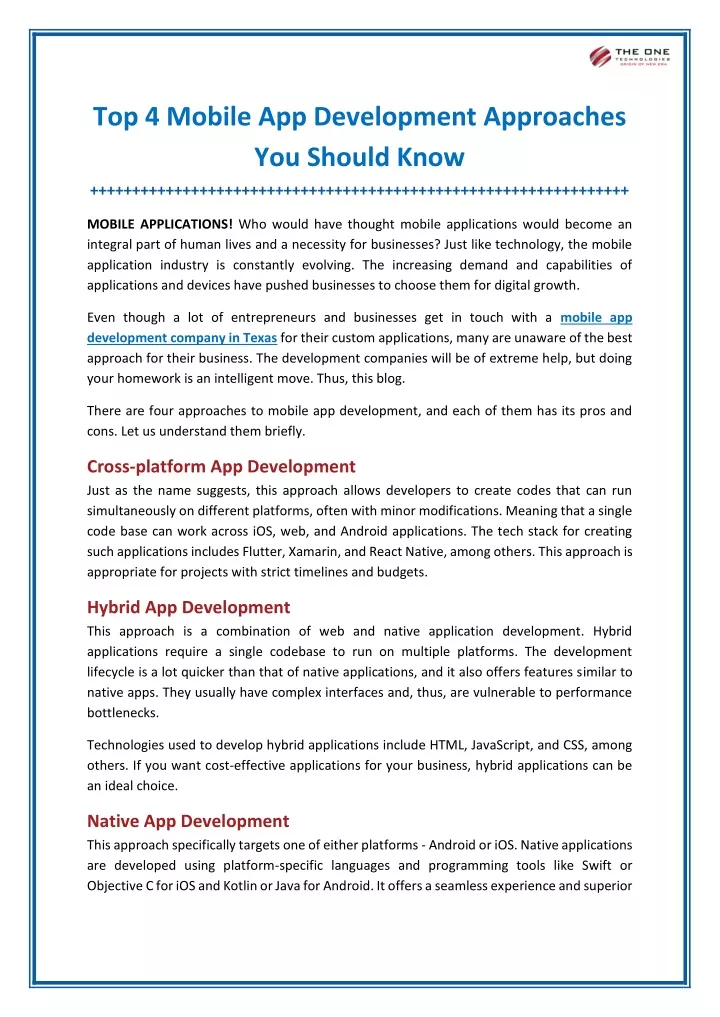 top 4 mobile app development approaches