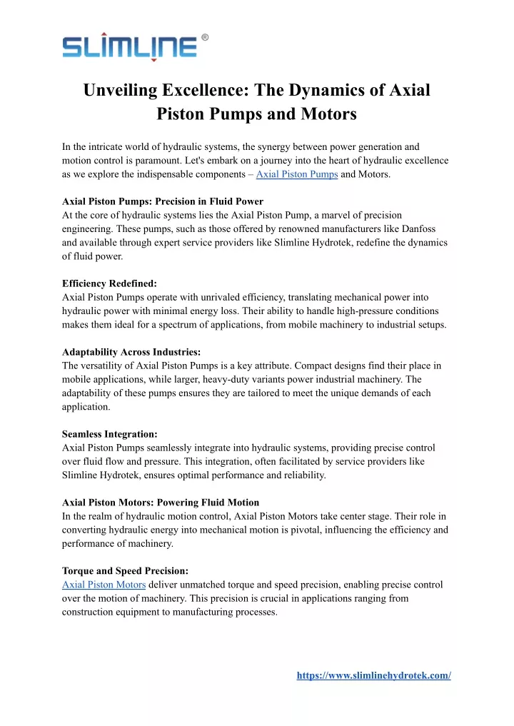 unveiling excellence the dynamics of axial piston