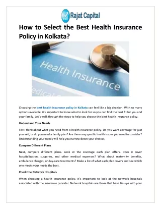 How to Select the Best Health Insurance Policy in Kolkata