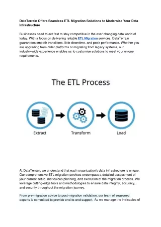 DataTerrain Offers Seamless ETL Migration Solutions to Modernise Your Data Infrastructure