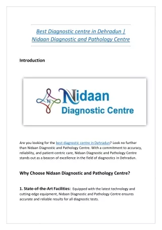Best Diagnostic centre in Dehradun | Nidaan Diagnostic and Pathology Centre