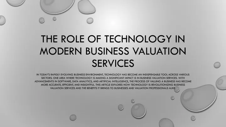 the role of technology in modern business valuation services