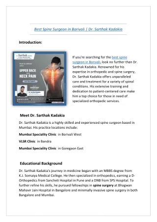 Best Spine Surgeon in Borivali | Dr. Sarthak Kadakia