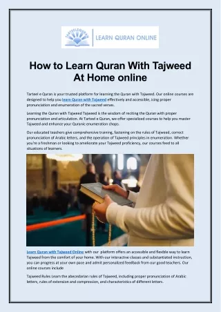 How to Learn Quran With Tajweed At Home online