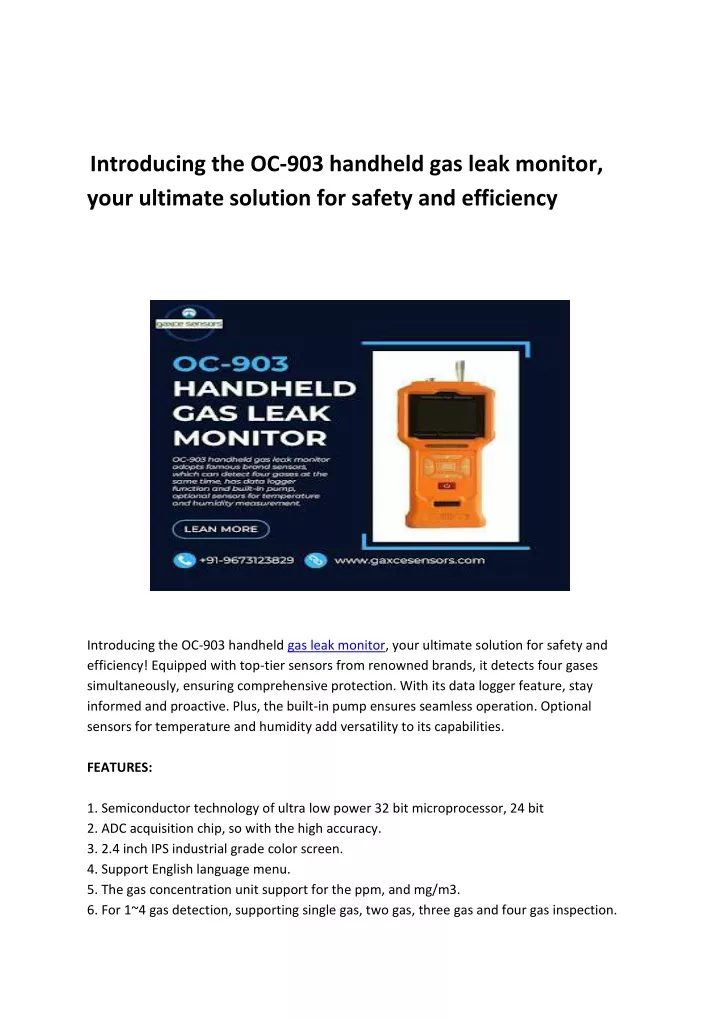 introducing the oc 903 handheld gas leak monitor