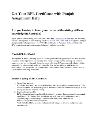 Get Your RPL Certificate with Punjab Assignment Help