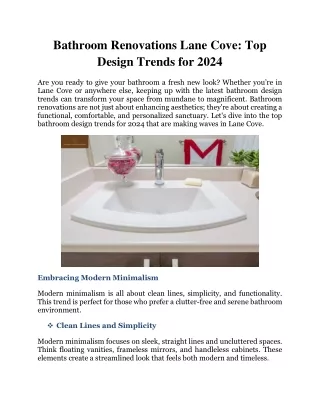 Bathroom Renovations Lane Cove: Top Design Trends for 2024