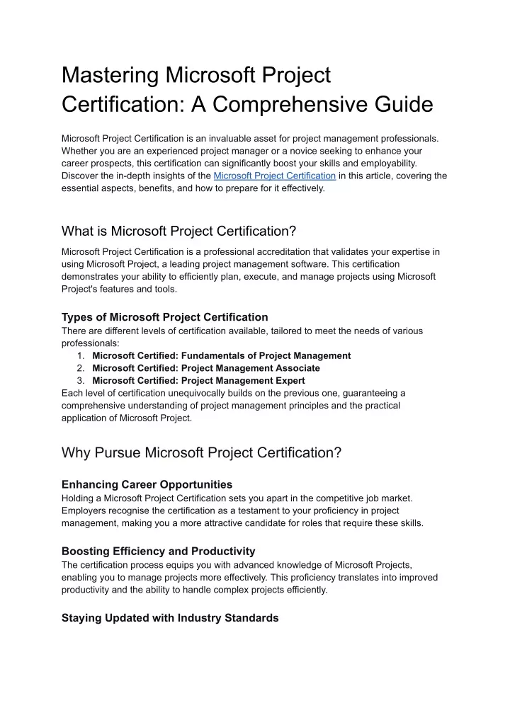 mastering microsoft project certification