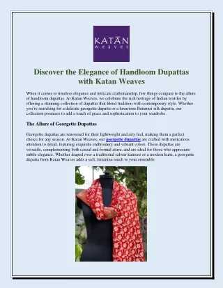 Discover the Elegance of Handloom Dupattas with Katan Weaves